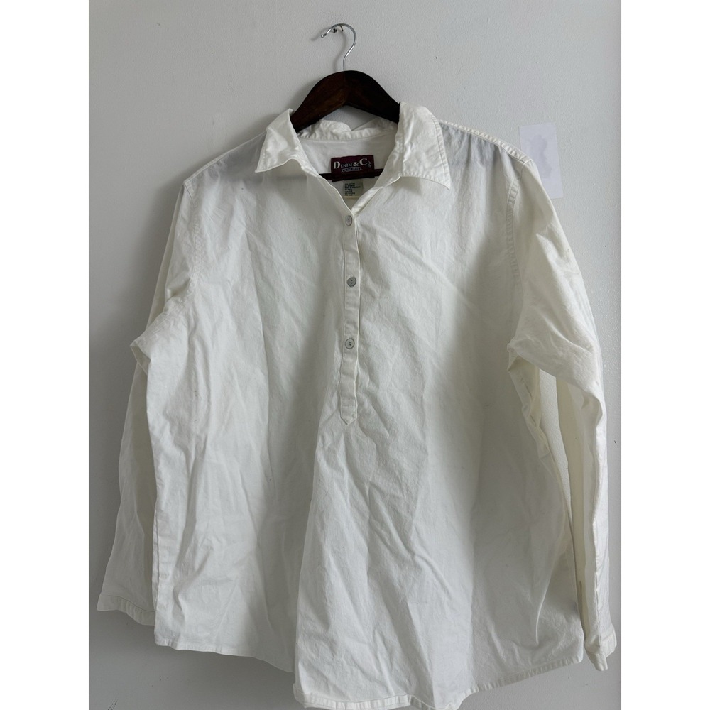 Vintage 90s Denim & Co Jeanswear Women 1X White Cotton Stretch Pullover Shirt